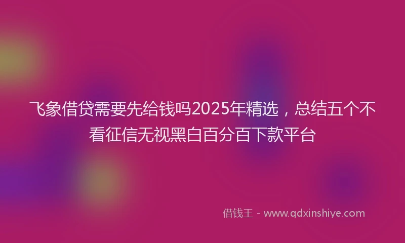 飞象借贷需要先给钱吗2025年精选，总结五个不看征信无视黑白百分百下款平台