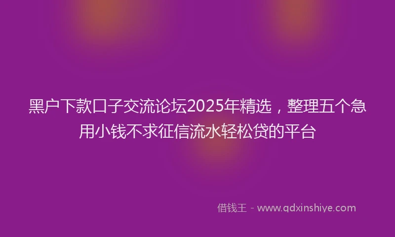 黑户下款口子交流论坛2025年精选，整理五个急用小钱不求征信流水轻松贷的平台