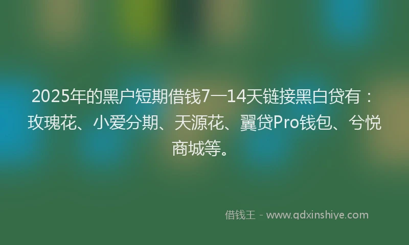 2025年的黑户短期借钱7一14天链接黑白贷有：玫瑰花、小爱分期、天源花、翼贷Pro钱包、兮悦商城等。