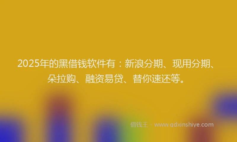 2025年的黑借钱软件有：新浪分期、现用分期、朵拉购、融资易贷、替你速还等。