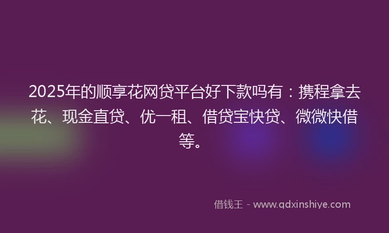 2025年的顺享花网贷平台好下款吗有：携程拿去花、现金直贷、优一租、借贷宝快贷、微微快借等。