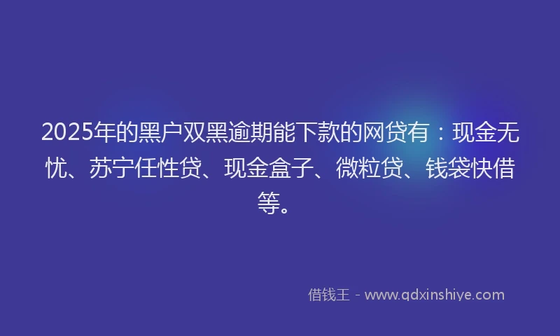 2025年的黑户双黑逾期能下款的网贷有：现金无忧、苏宁任性贷、现金盒子、微粒贷、钱袋快借等。