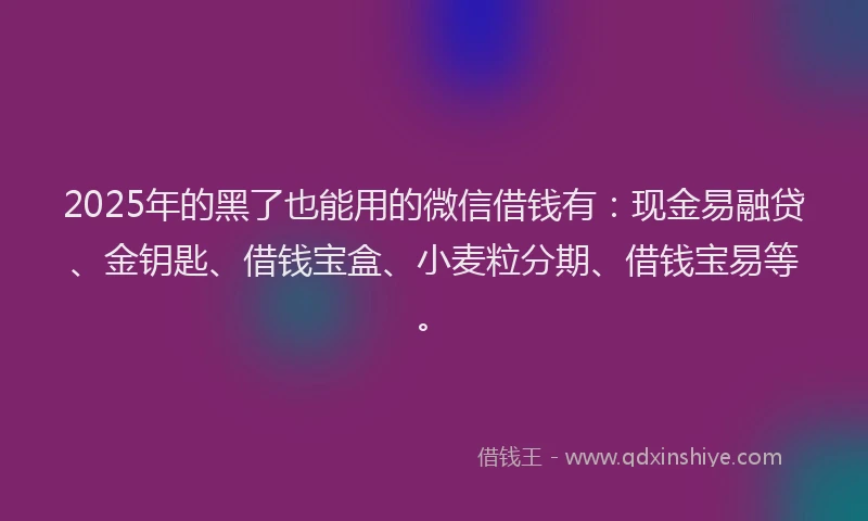 2025年的黑了也能用的微信借钱有：现金易融贷、金钥匙、借钱宝盒、小麦粒分期、借钱宝易等。