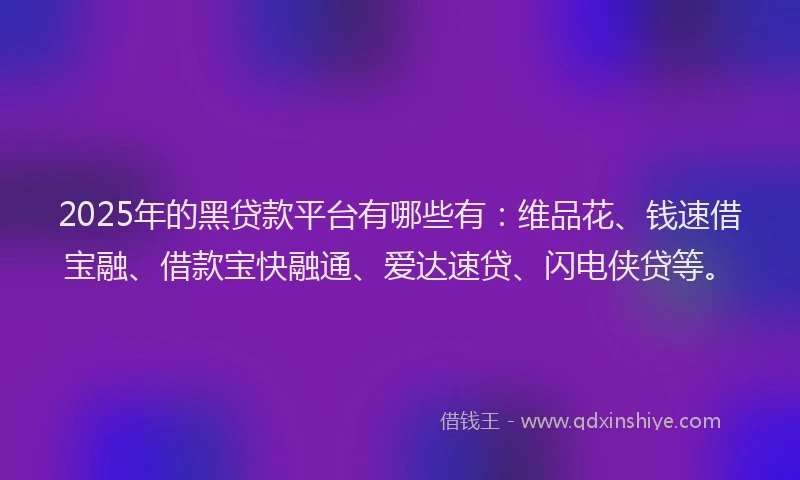 2025年的黑贷款平台有哪些有：维品花、钱速借宝融、借款宝快融通、爱达速贷、闪电侠贷等。