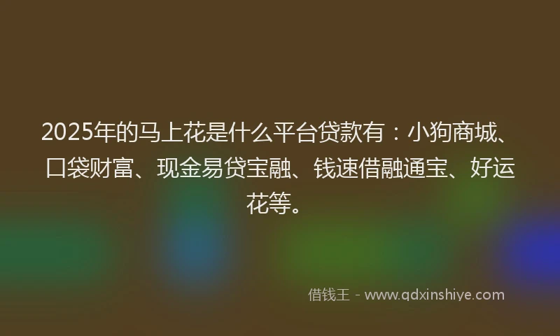 2025年的马上花是什么平台贷款有：小狗商城、口袋财富、现金易贷宝融、钱速借融通宝、好运花等。