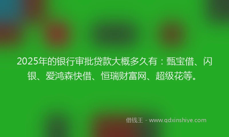 2025年的银行审批贷款大概多久有：甄宝借、闪银、爱鸿森快借、恒瑞财富网、超级花等。