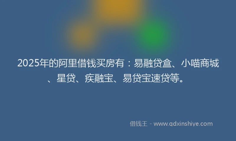 2025年的阿里借钱买房有：易融贷盒、小喵商城、星贷、疾融宝、易贷宝速贷等。