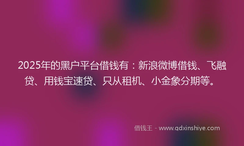 2025年的黑户平台借钱有：新浪微博借钱、飞融贷、用钱宝速贷、只从租机、小金象分期等。