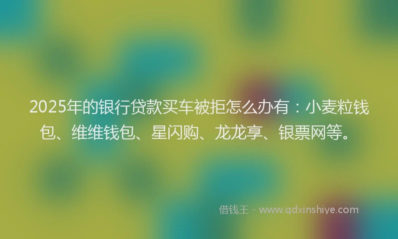 2025年的银行贷款买车被拒怎么办有：小麦粒钱包、维维钱包、星闪购、龙龙享、银票网等。