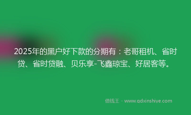 2025年的黑户好下款的分期有：老哥租机、省时贷、省时贷融、贝乐享-飞鑫琼宝、好居客等。
