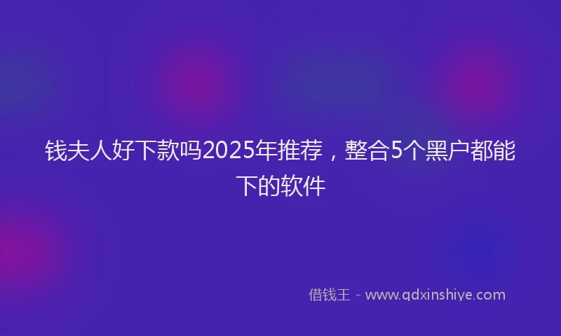 钱夫人好下款吗2025年推荐，整合5个黑户都能下的软件