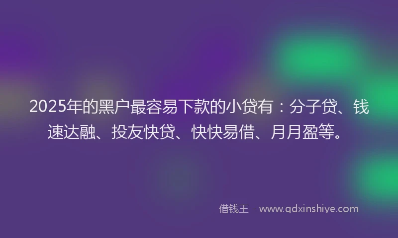 2025年的黑户最容易下款的小贷有：分子贷、钱速达融、投友快贷、快快易借、月月盈等。