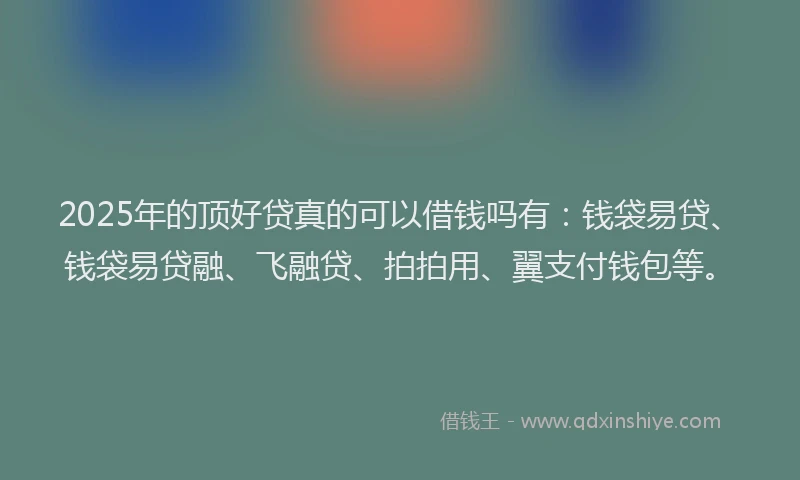 2025年的顶好贷真的可以借钱吗有：钱袋易贷、钱袋易贷融、飞融贷、拍拍用、翼支付钱包等。
