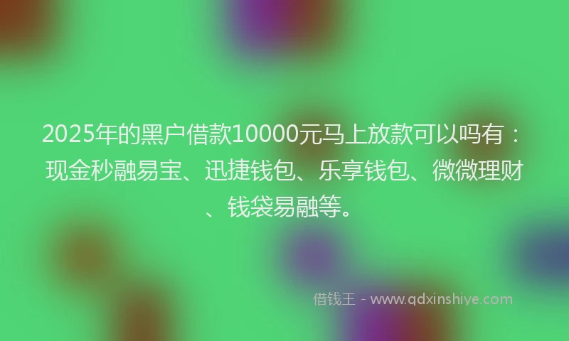2025年的黑户借款10000元马上放款可以吗有：现金秒融易宝、迅捷钱包、乐享钱包、微微理财、钱袋易融等。