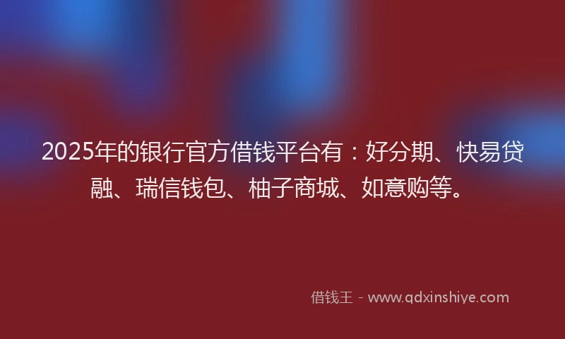 2025年的银行官方借钱平台有：好分期、快易贷融、瑞信钱包、柚子商城、如意购等。