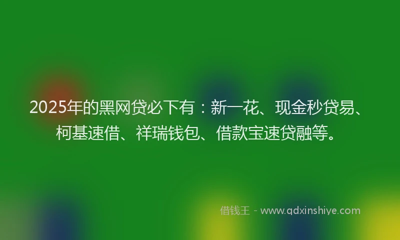 2025年的黑网贷必下有：新一花、现金秒贷易、柯基速借、祥瑞钱包、借款宝速贷融等。