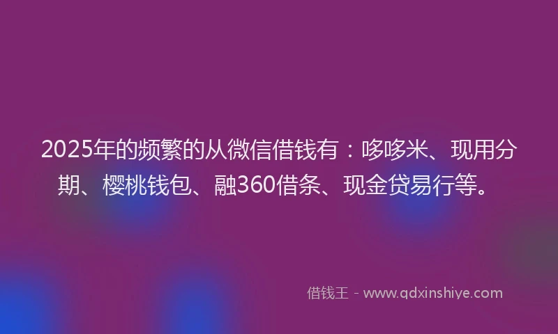 2025年的频繁的从微信借钱有：哆哆米、现用分期、樱桃钱包、融360借条、现金贷易行等。