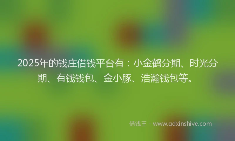 2025年的钱庄借钱平台有：小金鹤分期、时光分期、有钱钱包、金小豚、浩瀚钱包等。