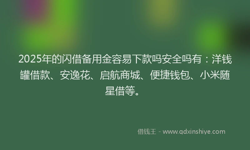 2025年的闪借备用金容易下款吗安全吗有：洋钱罐借款、安逸花、启航商城、便捷钱包、小米随星借等。