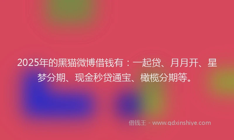 2025年的黑猫微博借钱有：一起贷、月月开、星梦分期、现金秒贷通宝、橄榄分期等。