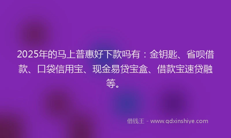 2025年的马上普惠好下款吗有：金钥匙、省呗借款、口袋信用宝、现金易贷宝盒、借款宝速贷融等。