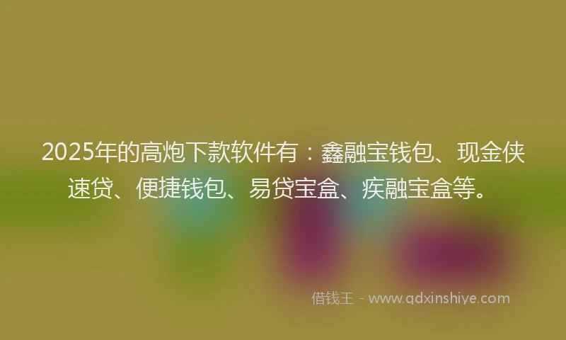 2025年的高炮下款软件有：鑫融宝钱包、现金侠速贷、便捷钱包、易贷宝盒、疾融宝盒等。