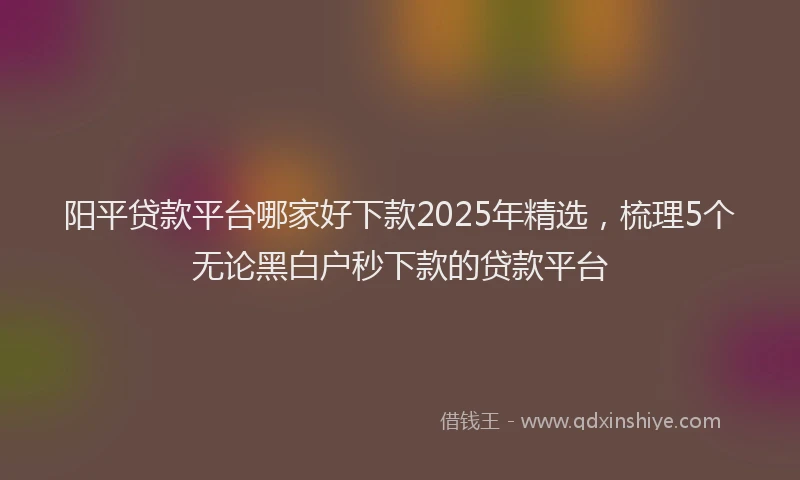 阳平贷款平台哪家好下款2025年精选，梳理5个无论黑白户秒下款的贷款平台