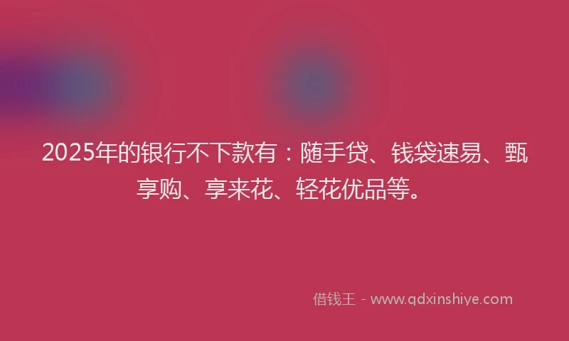 2025年的银行不下款有：随手贷、钱袋速易、甄享购、享来花、轻花优品等。