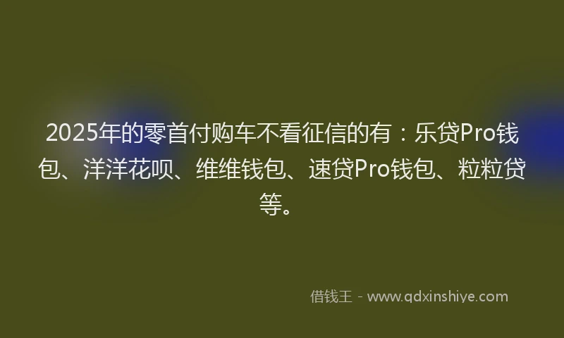 2025年的零首付购车不看征信的有：乐贷Pro钱包、洋洋花呗、维维钱包、速贷Pro钱包、粒粒贷等。