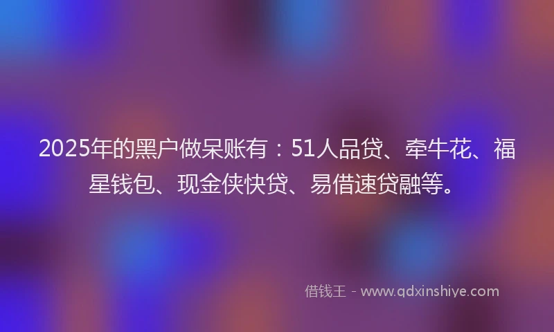 2025年的黑户做呆账有：51人品贷、牵牛花、福星钱包、现金侠快贷、易借速贷融等。