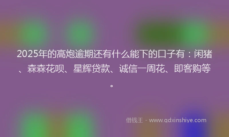 2025年的高炮逾期还有什么能下的口子有：闲猪、森森花呗、星辉贷款、诚信一周花、即客购等。