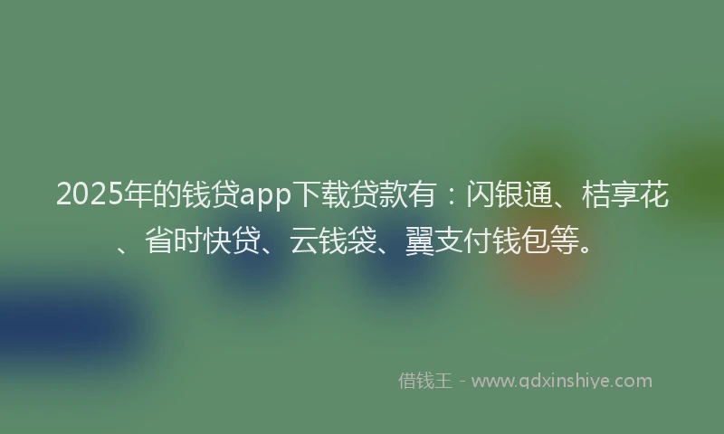 2025年的钱贷app下载贷款有：闪银通、桔享花、省时快贷、云钱袋、翼支付钱包等。