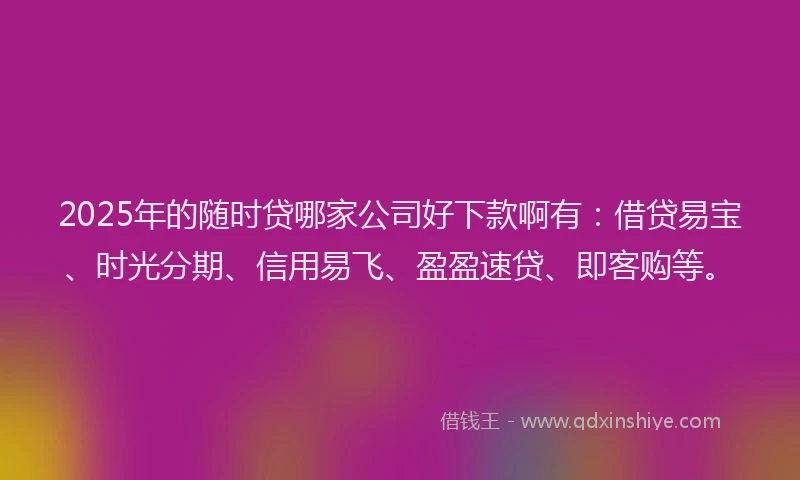 2025年的随时贷哪家公司好下款啊有：借贷易宝、时光分期、信用易飞、盈盈速贷、即客购等。