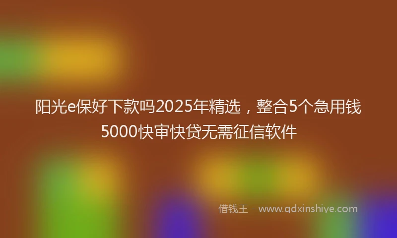 阳光e保好下款吗2025年精选，整合5个急用钱5000快审快贷无需征信软件