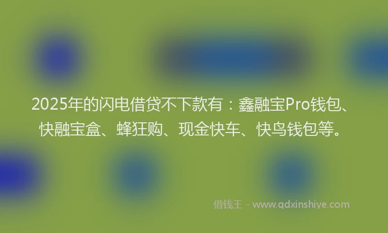 2025年的闪电借贷不下款有：鑫融宝Pro钱包、快融宝盒、蜂狂购、现金快车、快鸟钱包等。