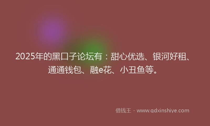 2025年的黑口子论坛有：甜心优选、银河好租、通通钱包、融e花、小丑鱼等。