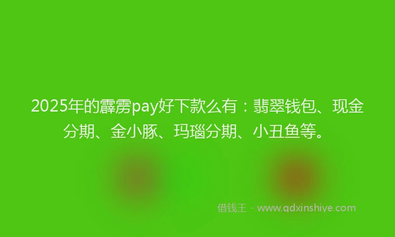 2025年的霹雳pay好下款么有：翡翠钱包、现金分期、金小豚、玛瑙分期、小丑鱼等。