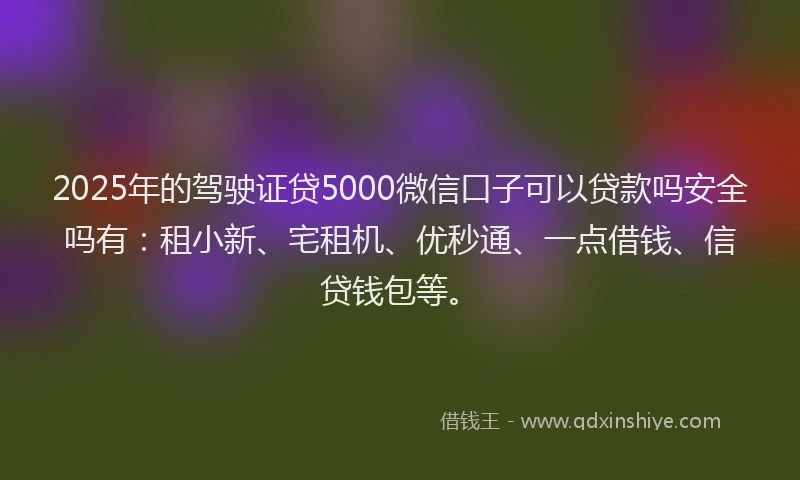 2025年的驾驶证贷5000微信口子可以贷款吗安全吗有：租小新、宅租机、优秒通、一点借钱、信贷钱包等。