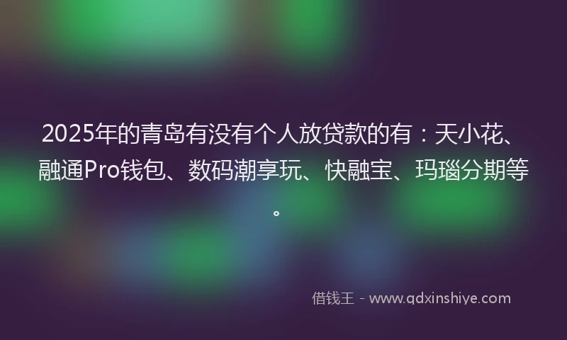 2025年的青岛有没有个人放贷款的有：天小花、融通Pro钱包、数码潮享玩、快融宝、玛瑙分期等。