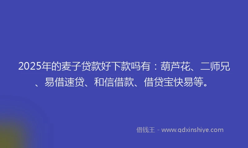 2025年的麦子贷款好下款吗有：葫芦花、二师兄、易借速贷、和信借款、借贷宝快易等。