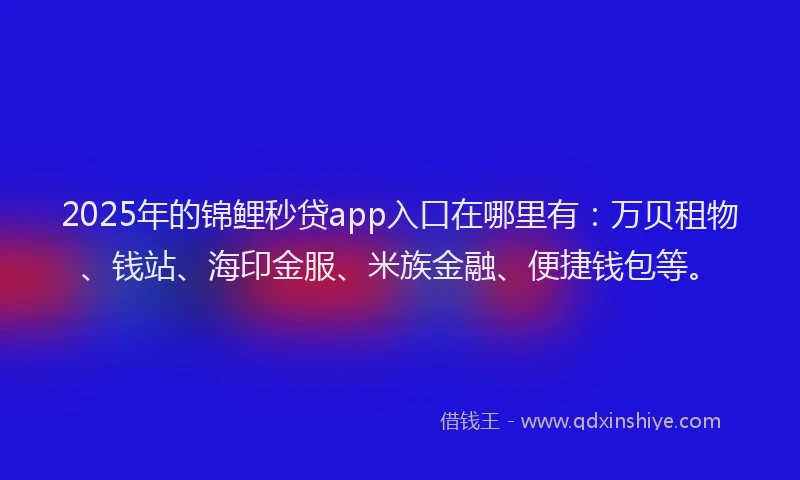 2025年的锦鲤秒贷app入口在哪里有：万贝租物、钱站、海印金服、米族金融、便捷钱包等。