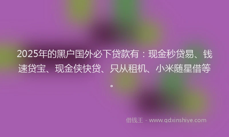 2025年的黑户国外必下贷款有：现金秒贷易、钱速贷宝、现金侠快贷、只从租机、小米随星借等。
