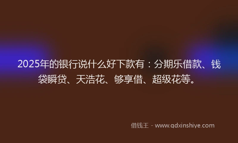 2025年的银行说什么好下款有：分期乐借款、钱袋瞬贷、天浩花、够享借、超级花等。