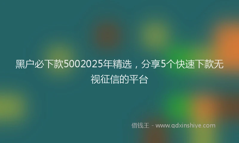 黑户必下款5002025年精选，分享5个快速下款无视征信的平台