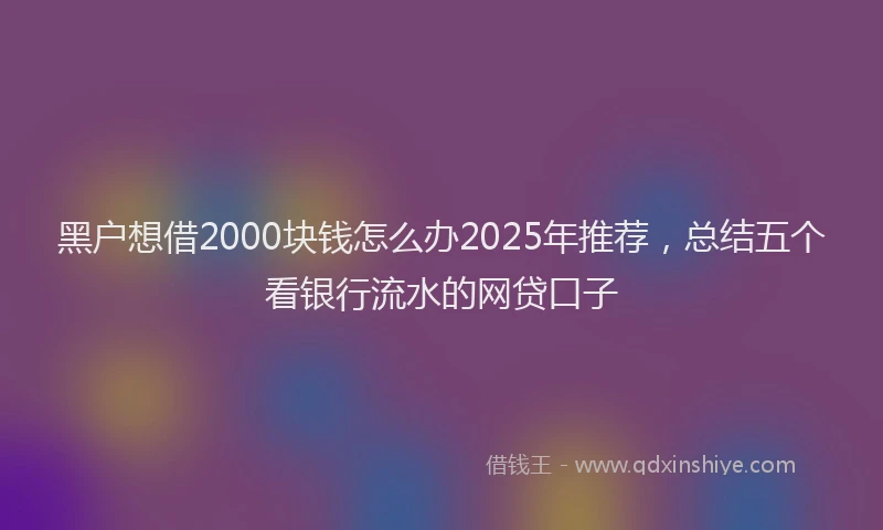 黑户想借2000块钱怎么办2025年推荐，总结五个看银行流水的网贷口子
