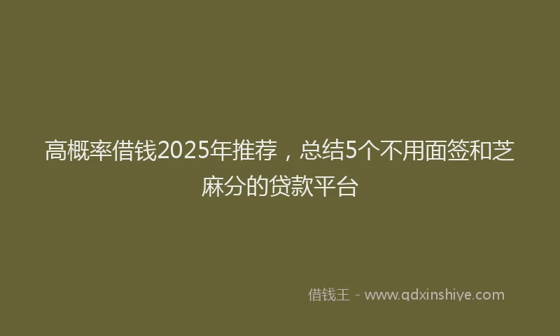 高概率借钱2025年推荐，总结5个不用面签和芝麻分的贷款平台
