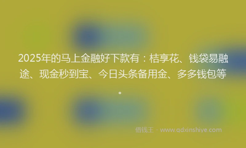 2025年的马上金融好下款有：桔享花、钱袋易融途、现金秒到宝、今日头条备用金、多多钱包等。