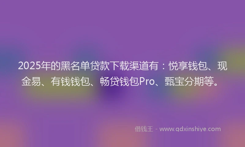 2025年的黑名单贷款下载渠道有：悦享钱包、现金易、有钱钱包、畅贷钱包Pro、甄宝分期等。
