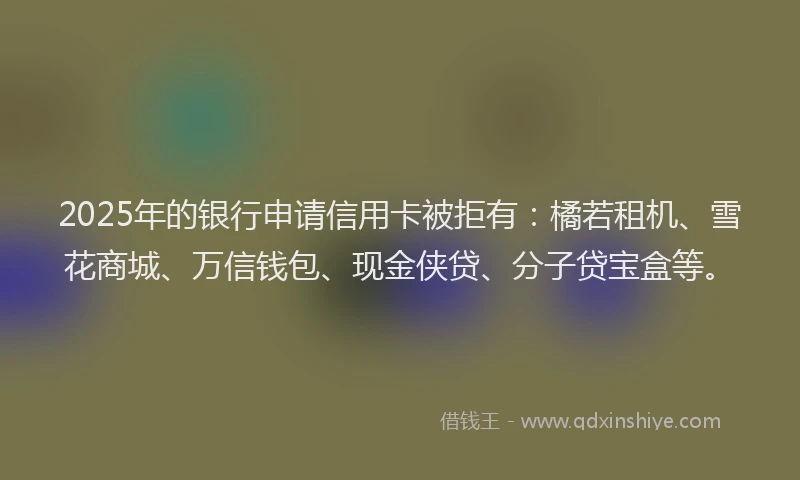 2025年的银行申请信用卡被拒有：橘若租机、雪花商城、万信钱包、现金侠贷、分子贷宝盒等。