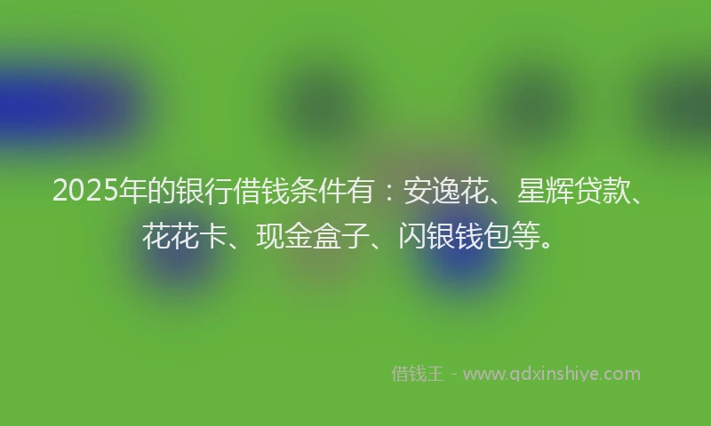 2025年的银行借钱条件有：安逸花、星辉贷款、花花卡、现金盒子、闪银钱包等。